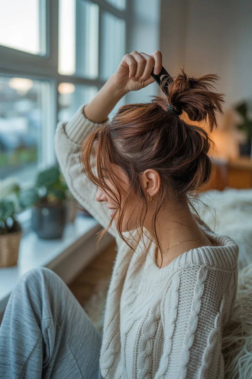 Messy Bun Half-Up Half-Down