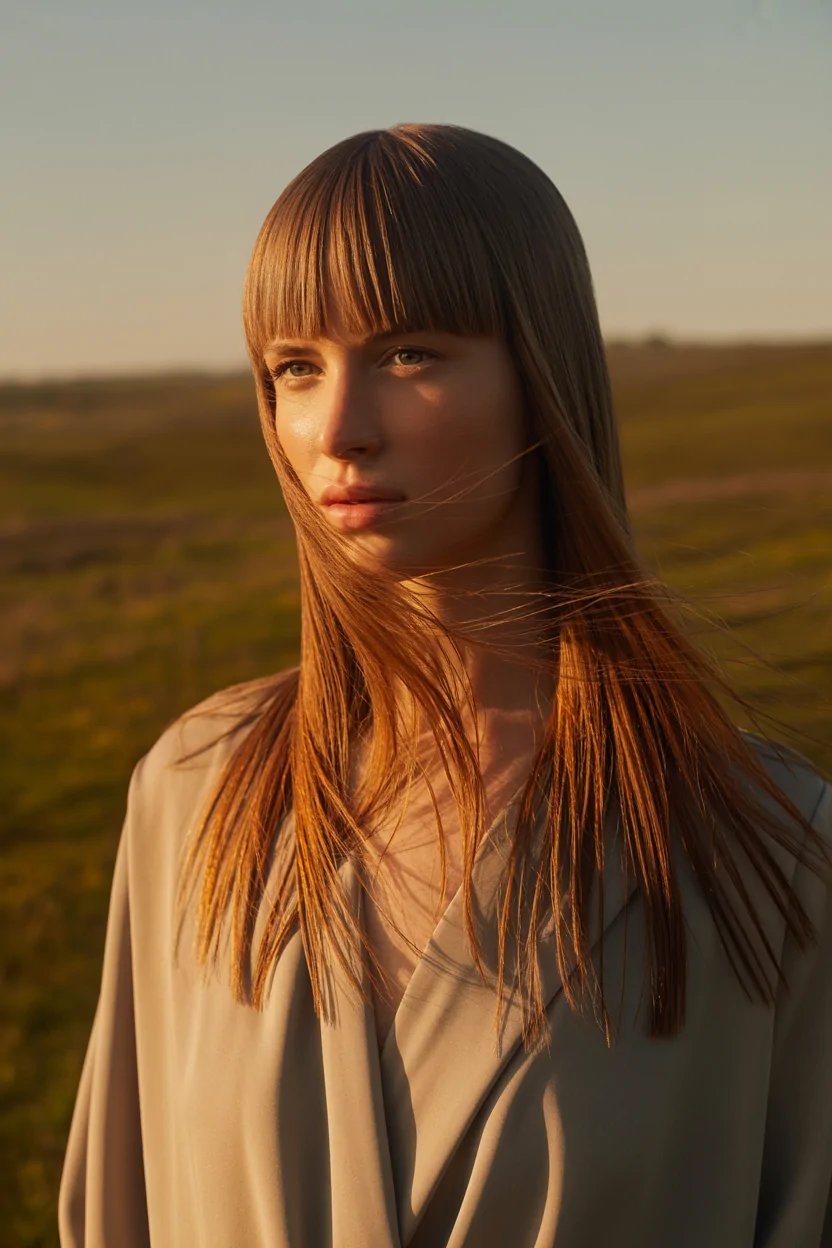  Sharp Blunt-Cut Long Hair with Bold Statement Bangs