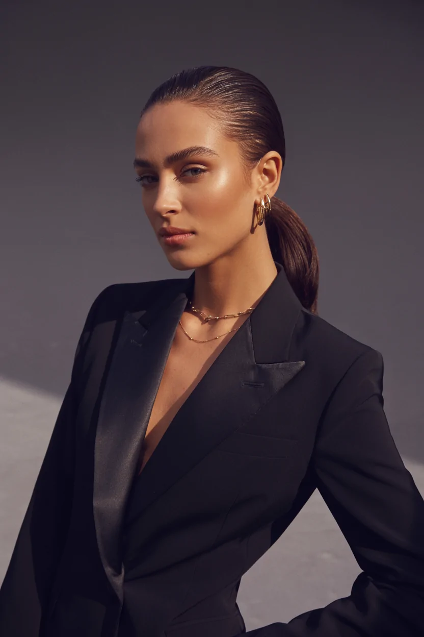 The Sleek Low Ponytail with a Clean Center Part
