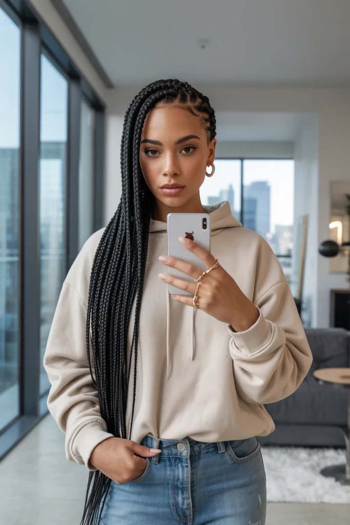 Box Braids Matching Vibrant Streetwear