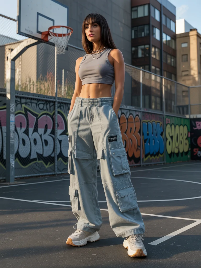 Cargo Pants With a Crop Top and Chunky Sneakers