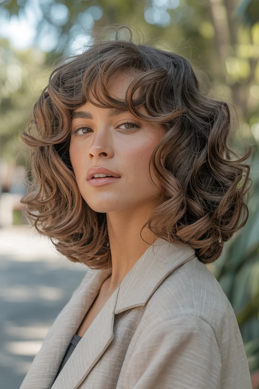 Center-Parted Medium Curly Blowout