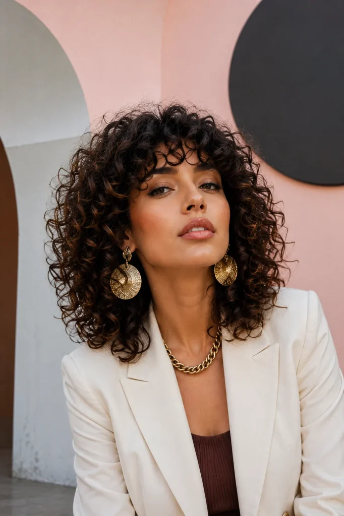 Curly Bangs with Layered Cuts