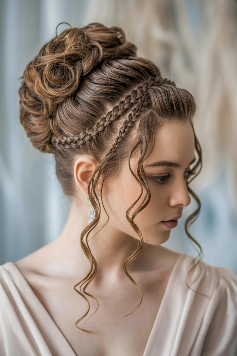 Curly Bump Updo with Braids