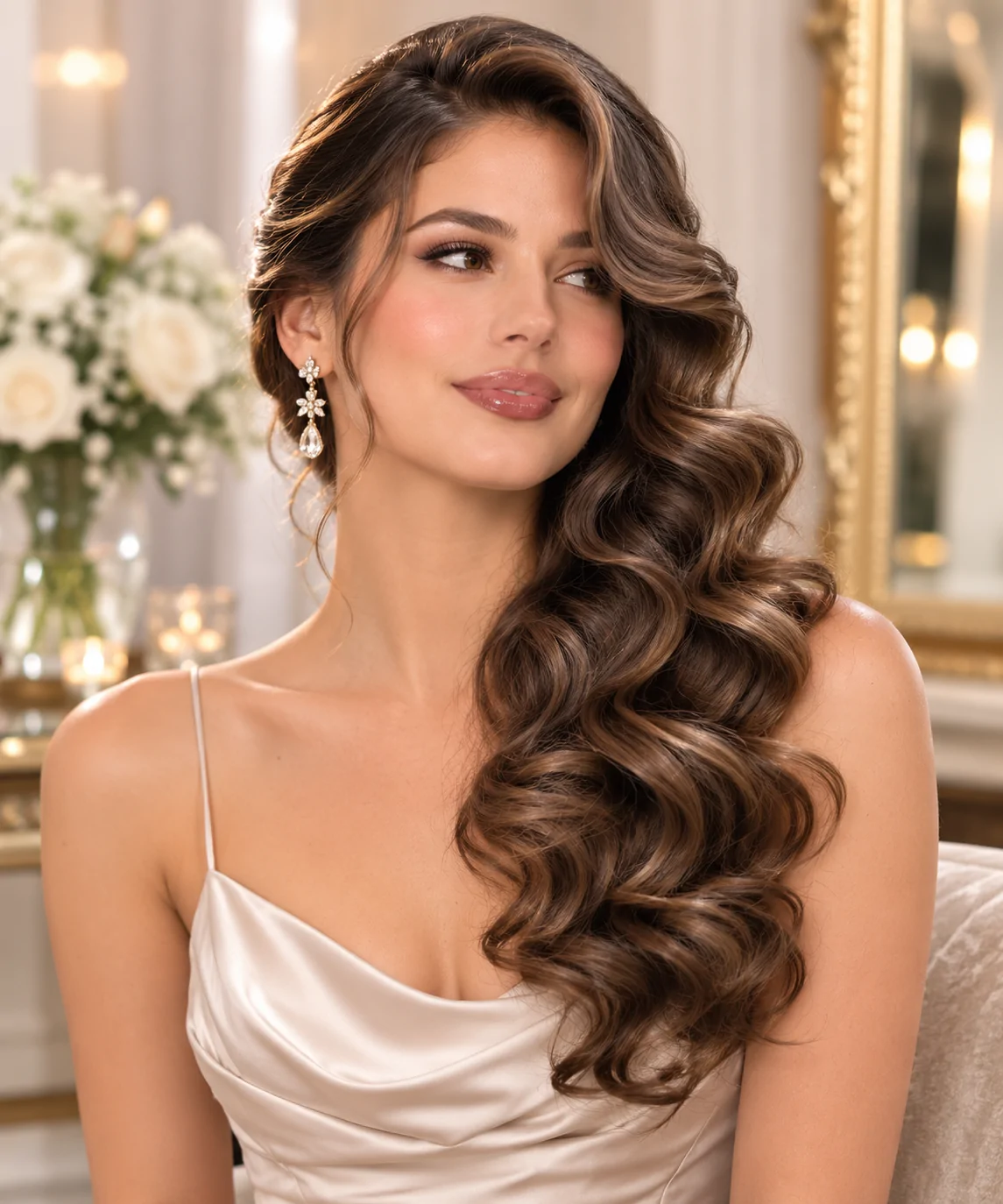 Elegant Side-Swept Curls