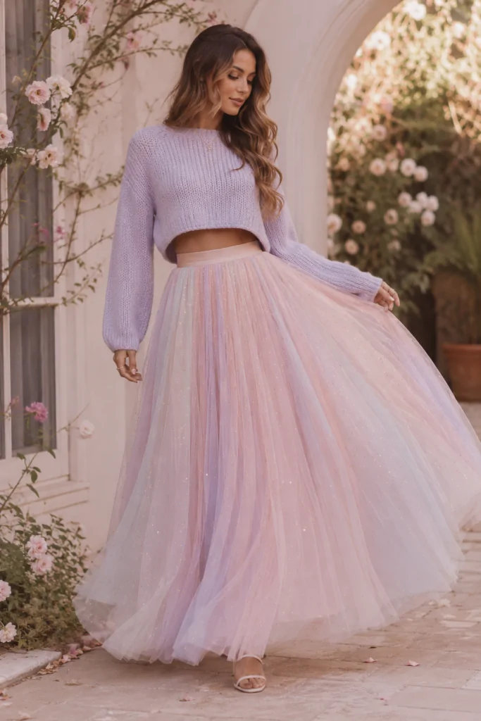 Fairy-Inspired Pastel Skirt with a Cropped Sweater