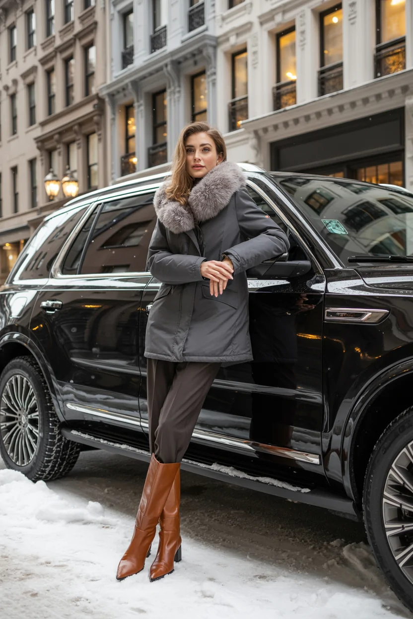 Faux Fur-Lined Parka with Leather Boots