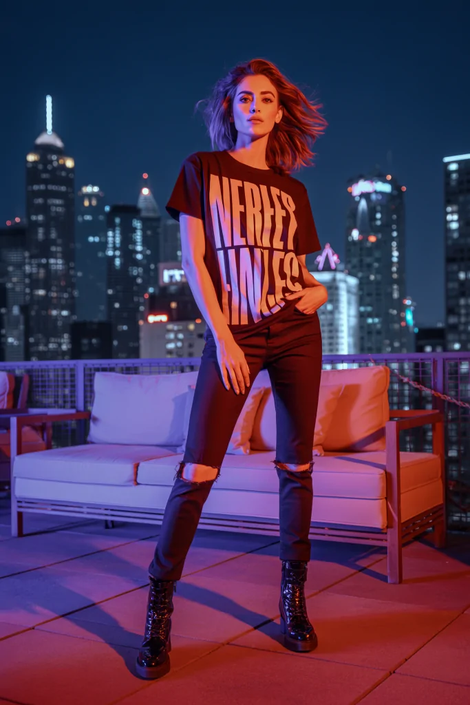 Graphic Tee Paired With Ripped Skinny Jeans and Combat Boots