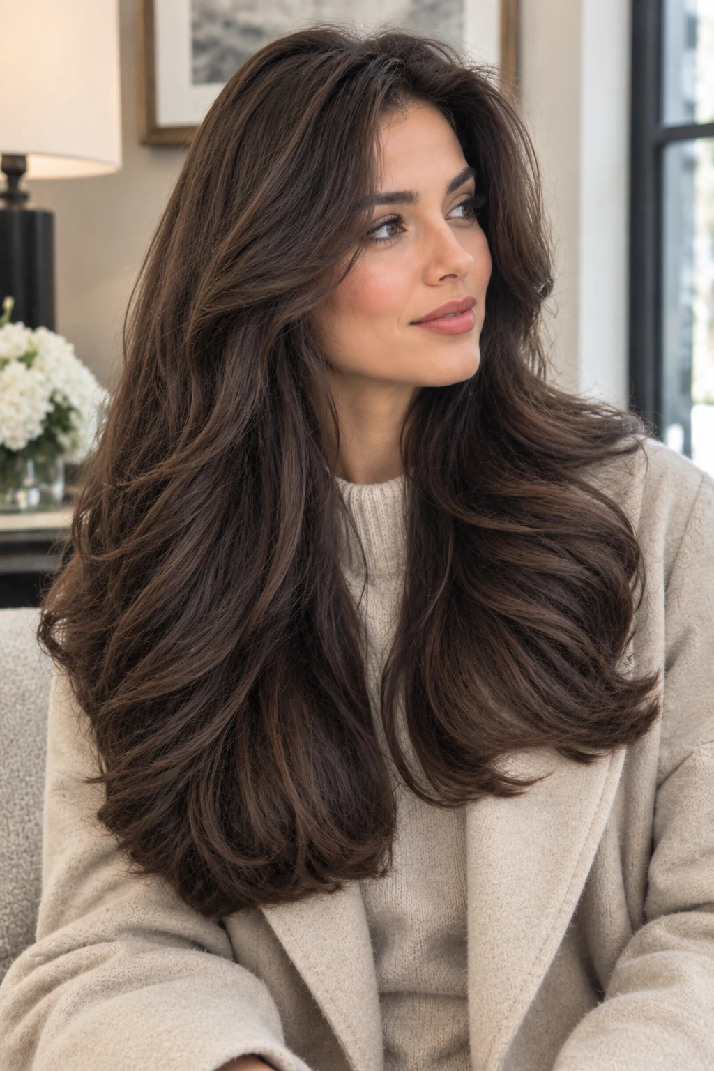 Heavy luxury haircut with volume
