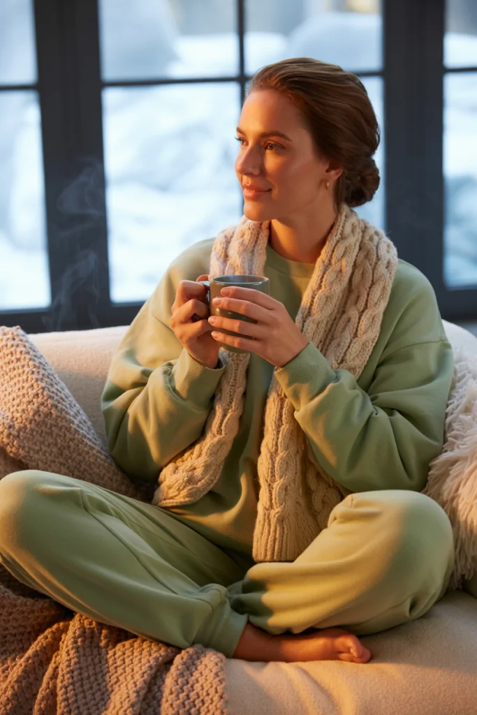 Matching Sweatshirt and Jogger Set with a Long Scarf