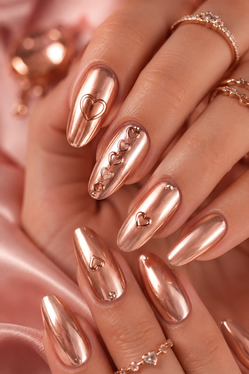 Metallic Rose Gold with Heart Embellishments