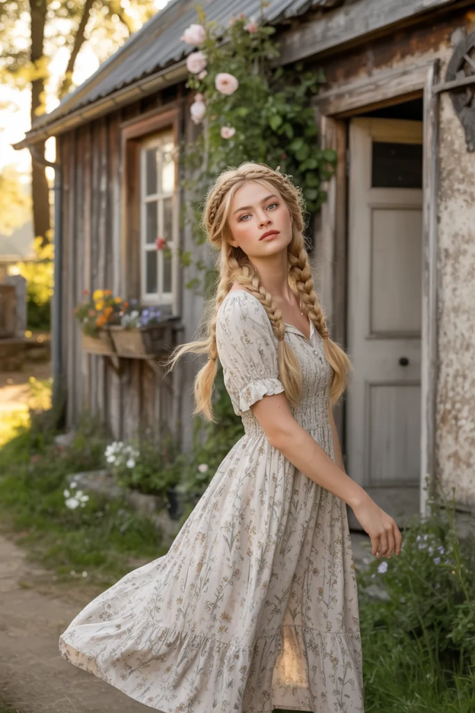 Milkmaid Braids Complementing Floral Prints