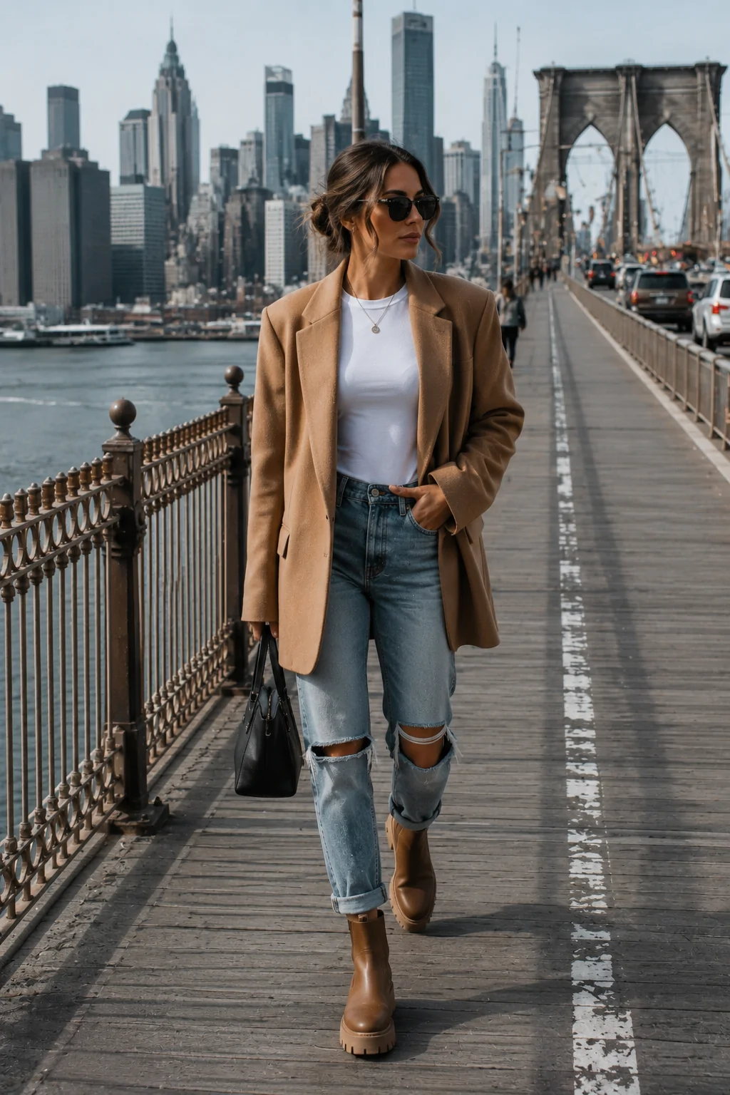 Oversized Blazer with High-Waisted Jeans and Ankle Boots