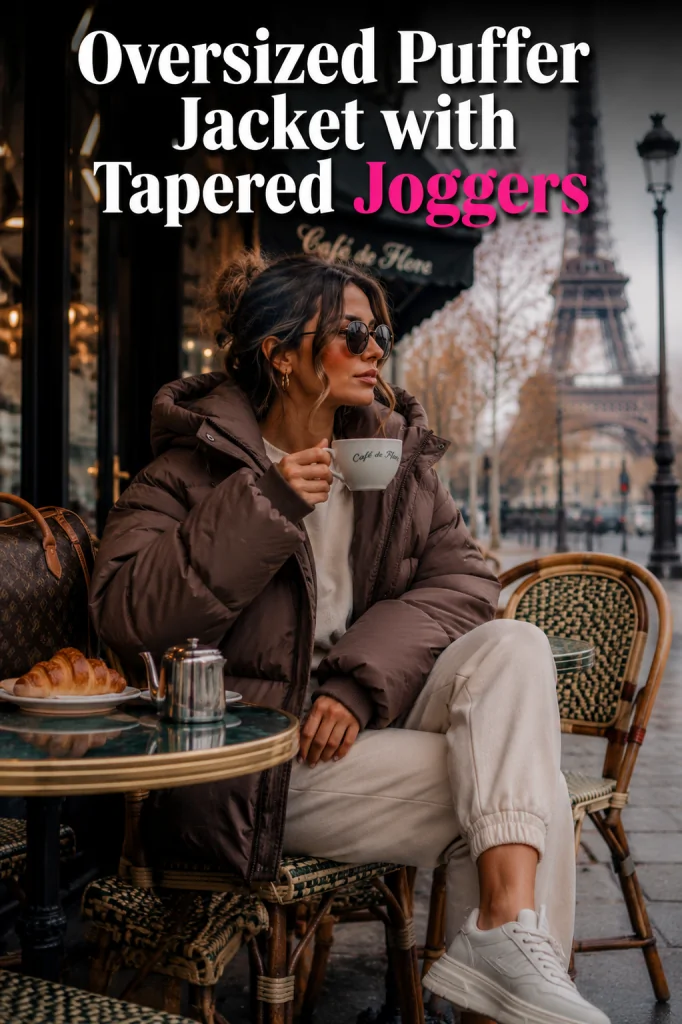 Oversized puffer jacket with tapered joggers