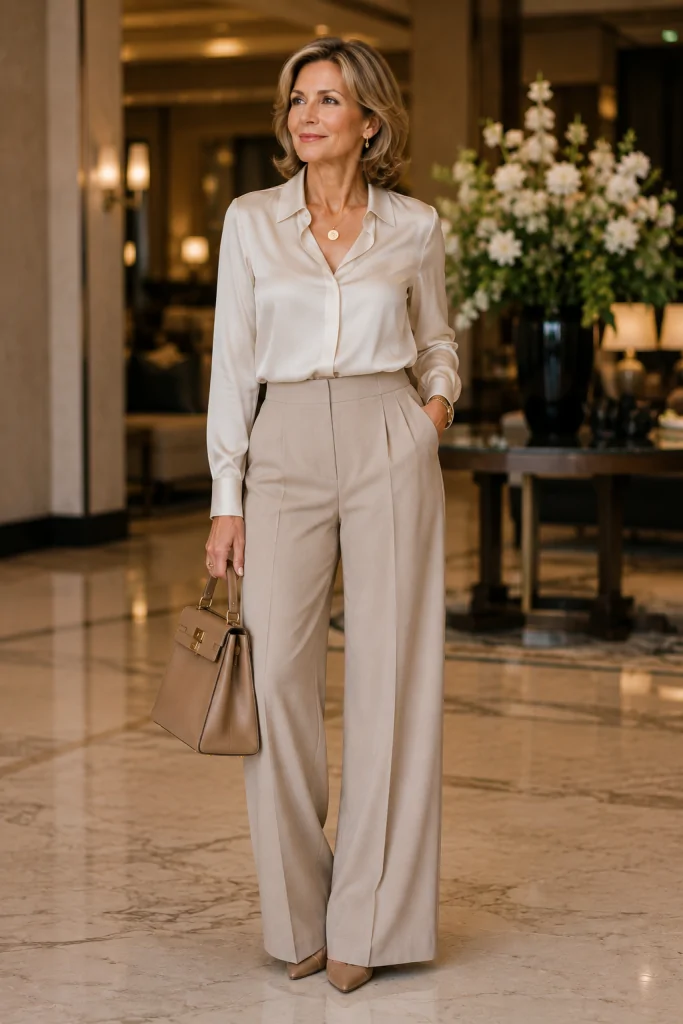 Silk Blouse with Wide-Leg Pants