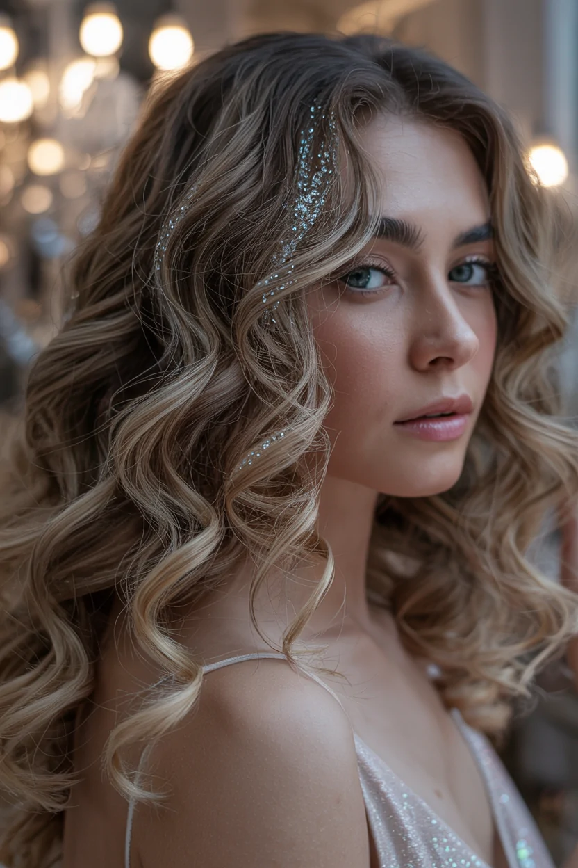 Soft Spiral Curls with Glitter Highlights