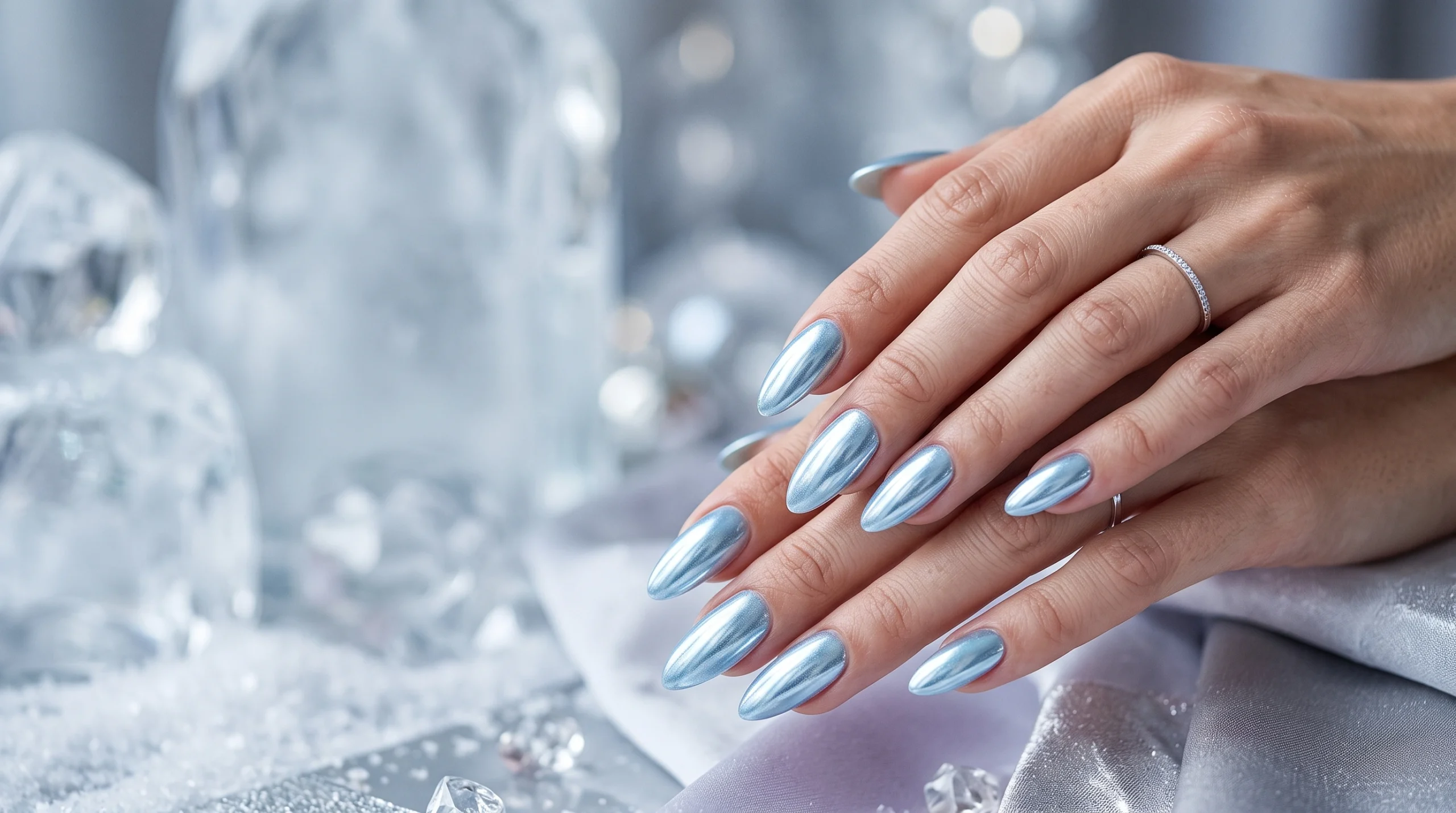 Icy Blue Chrome French Tips
