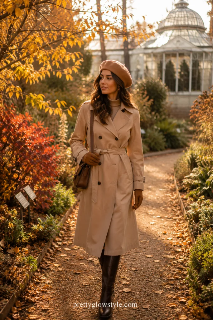 Wool beret with matching gloves and trench