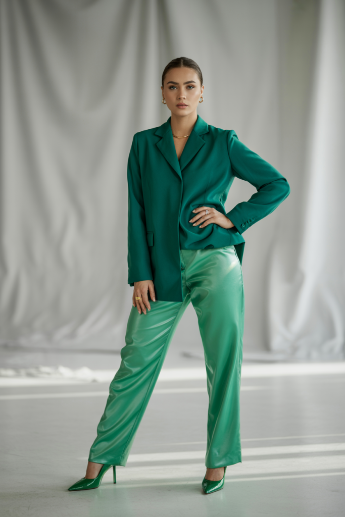 Monochrome outfit in bold hues