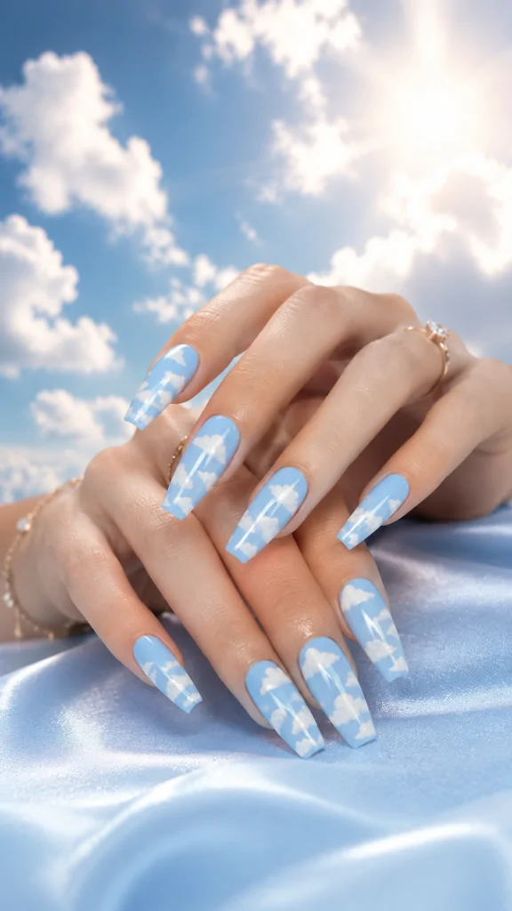Baby Blue Coffin With Cloud Designs