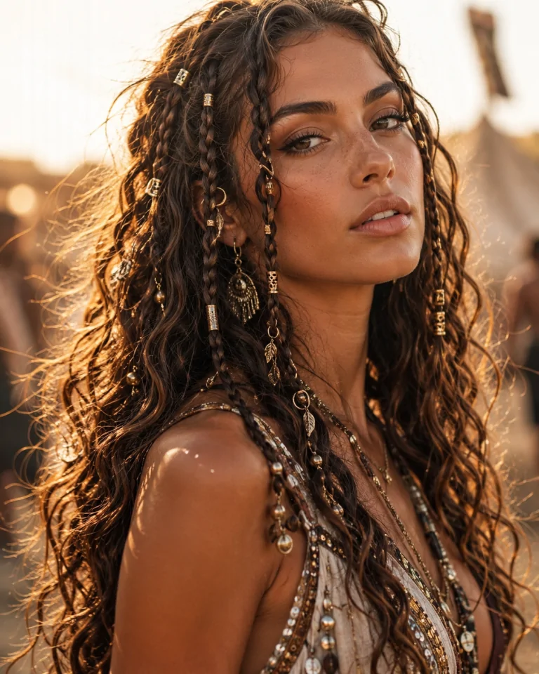 Boho Curled Hair With Little Braids