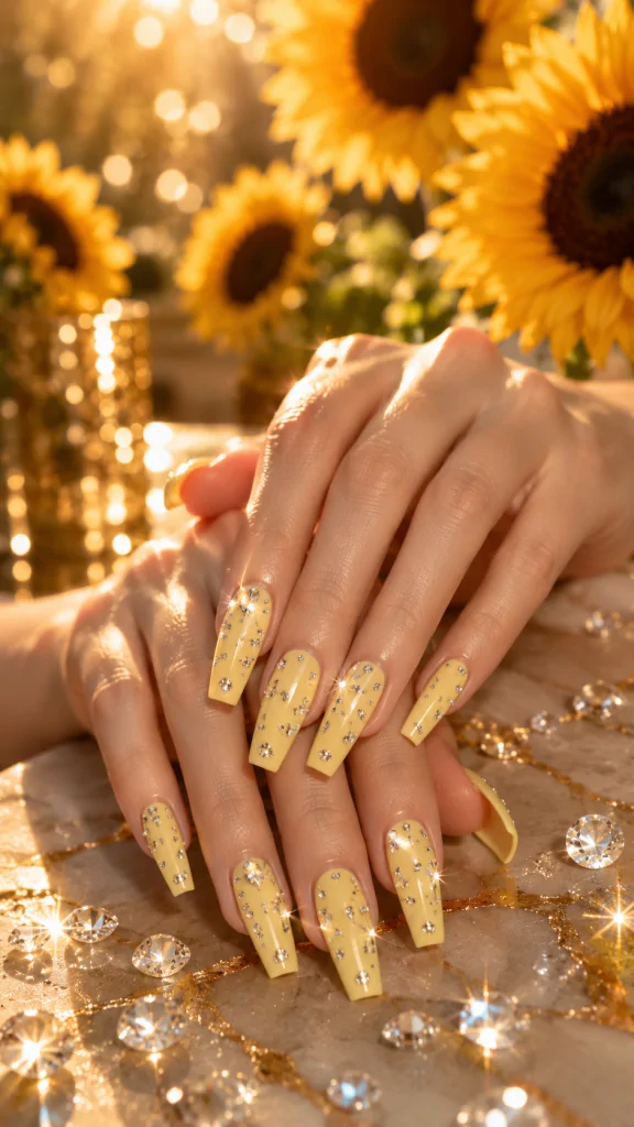 Butter Yellow Coffin With Rhinestone Details
