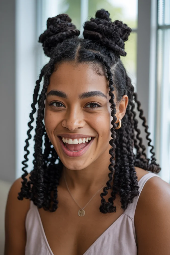 Half Up Half Down With Bantu Knots