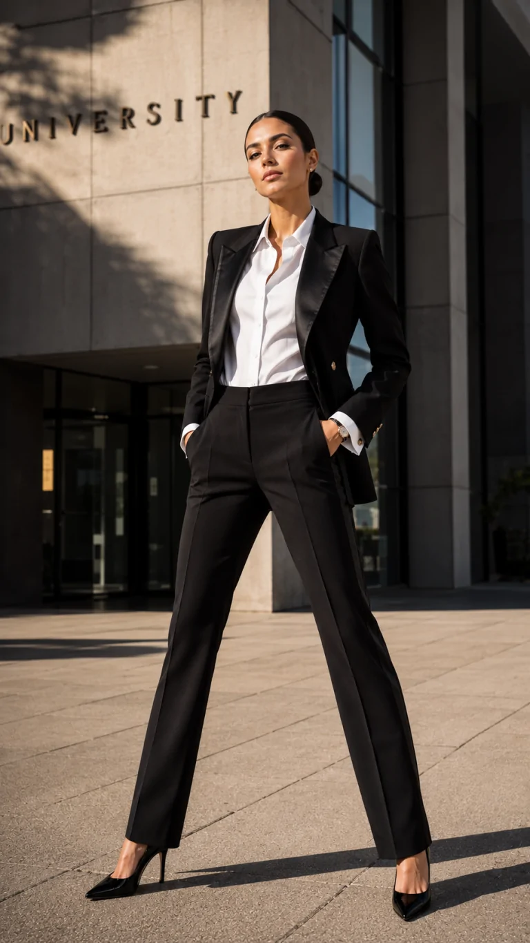 Long White Dress With Tailored Blazer