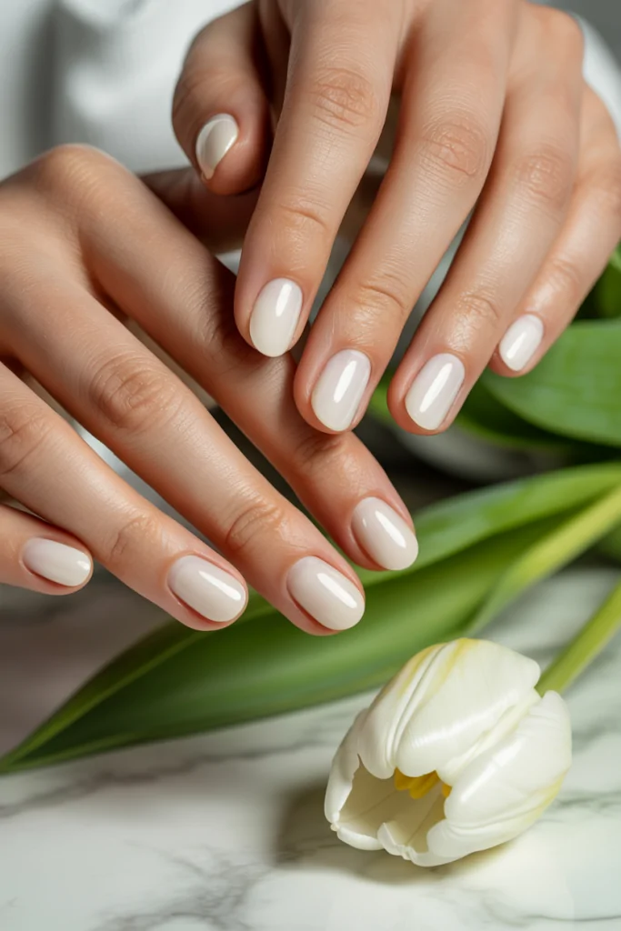 Milky White Short Nails