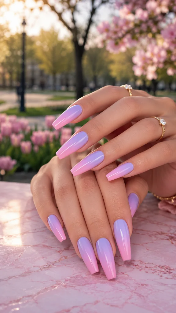 Peach Ombre Coffin Nails