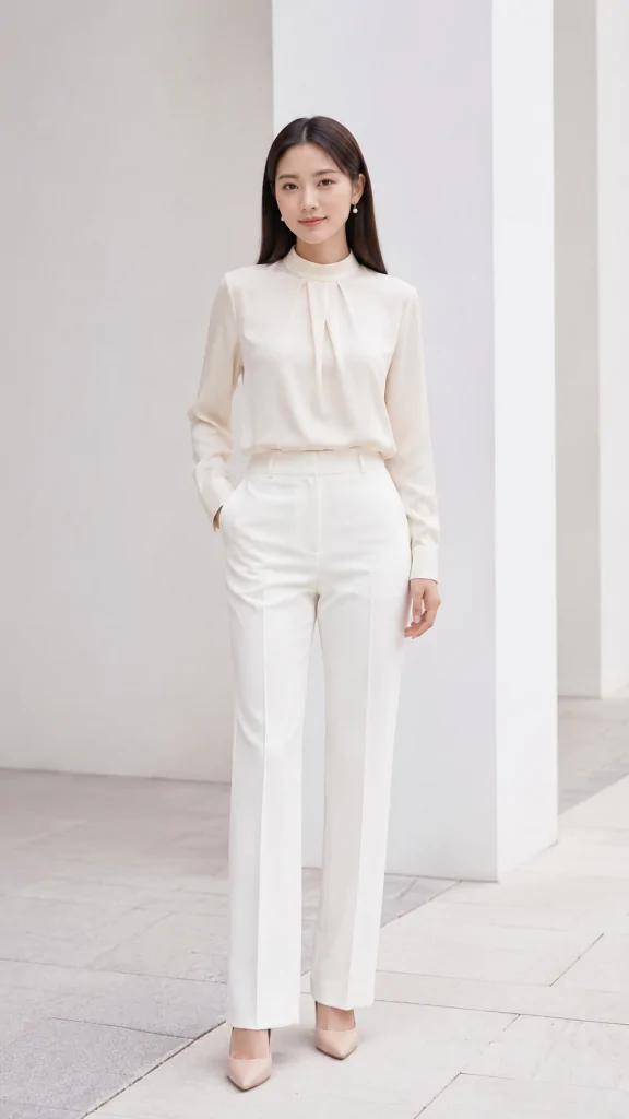 Wide Leg Trousers With Silk Blouse