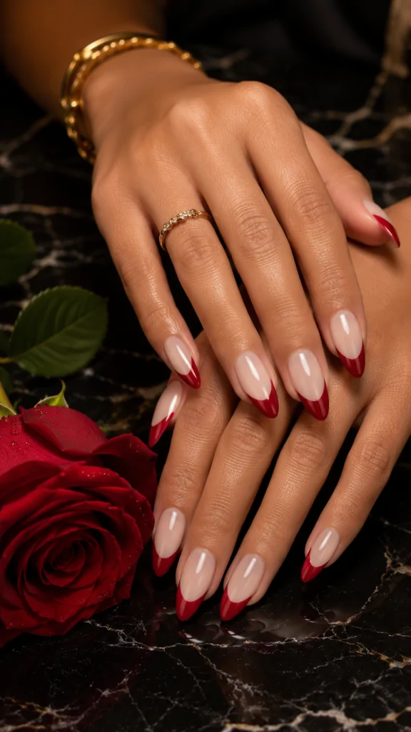 Bold Red Almond French Tips