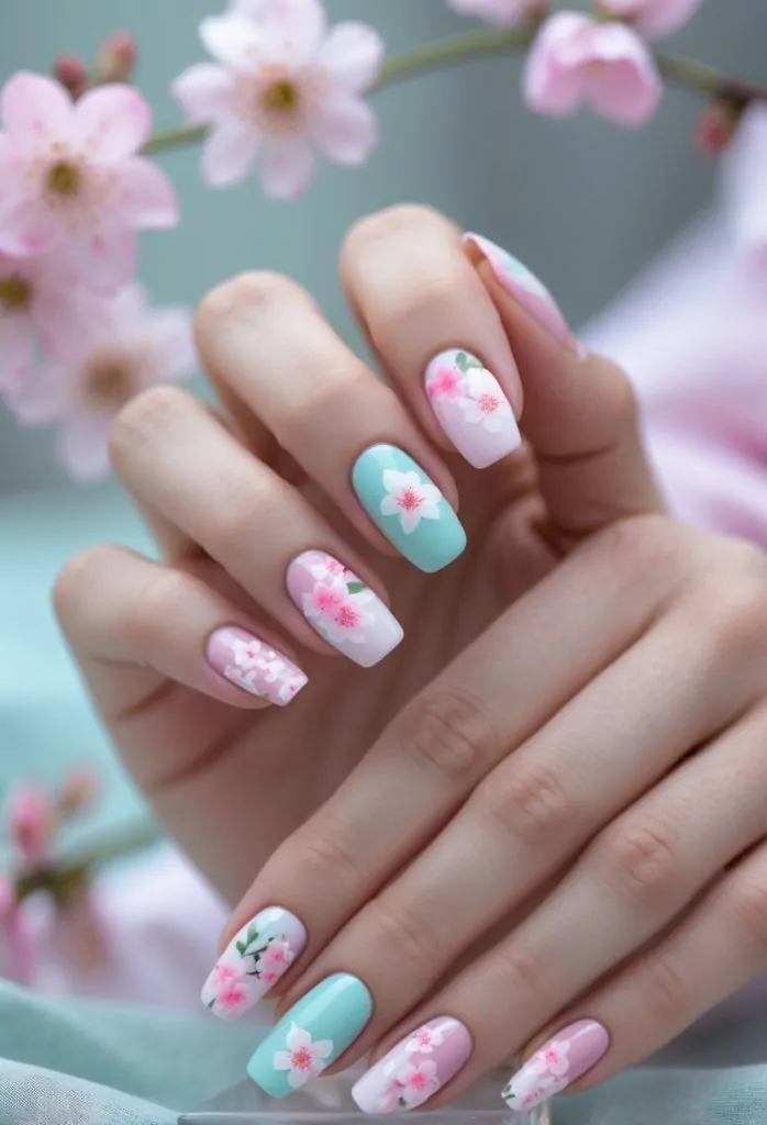 Cherry Blossom Accent Nails