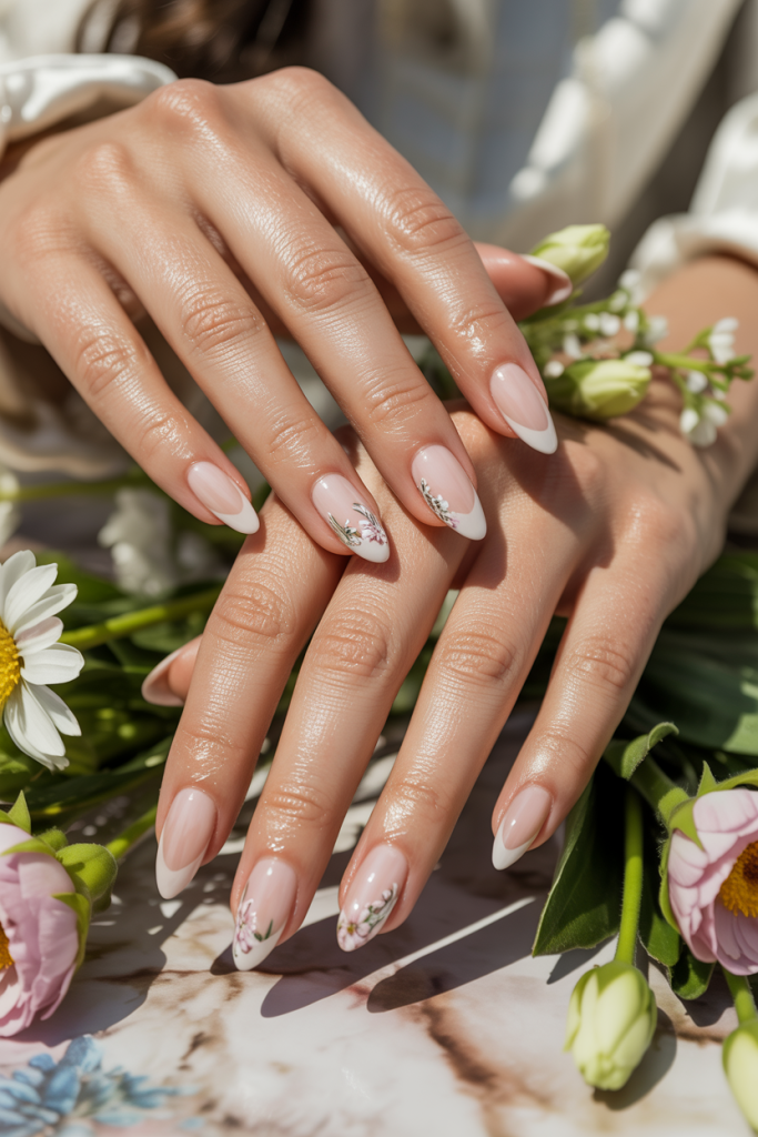 Floral Accent Almond Tips