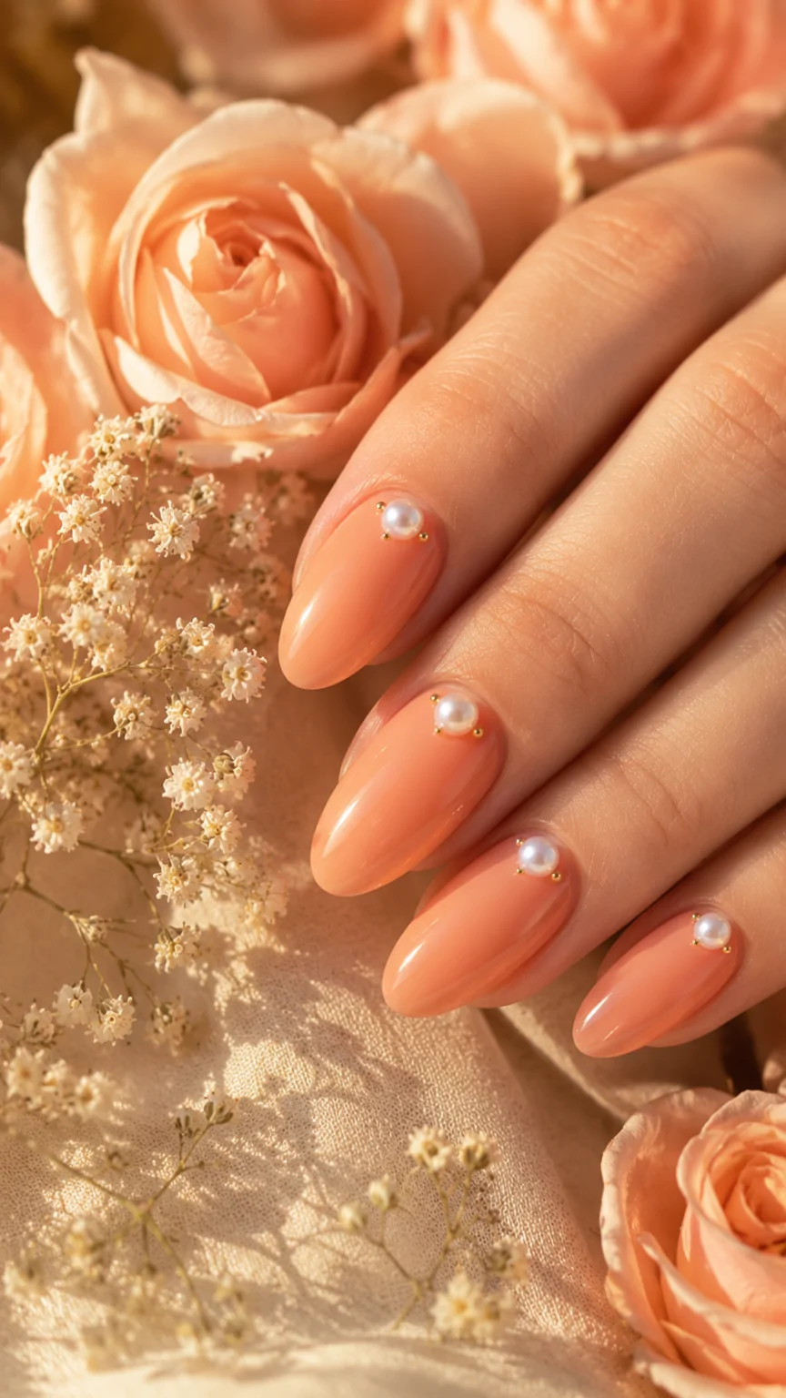 Peach Coral With Pearl Accents