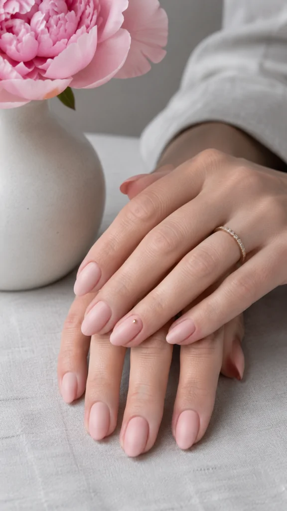 Soft Pink Matte Almond Nails