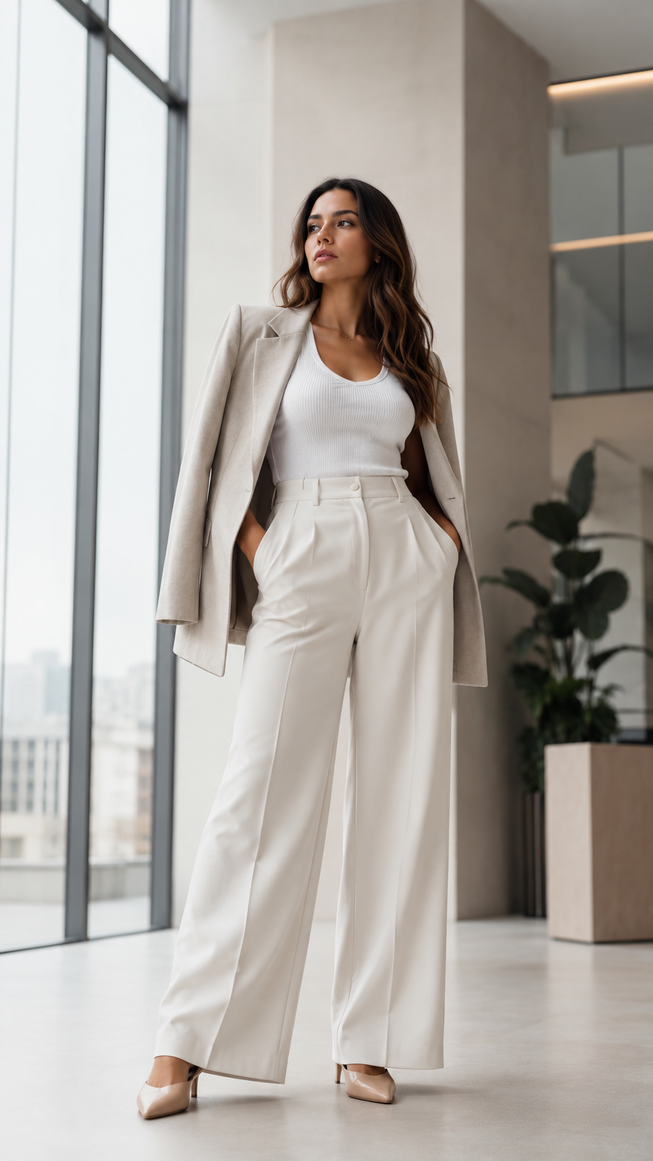 High-Waisted Wide Leg Trousers with Cropped Tops