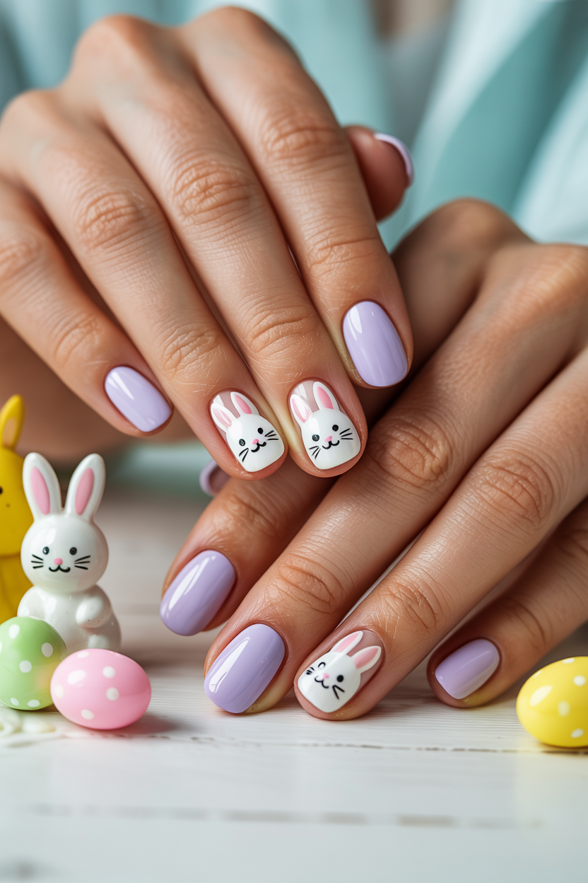 Cute Bunny Face Nail Design