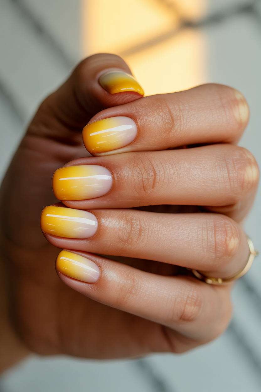Yellow Ombre Gradient Nails