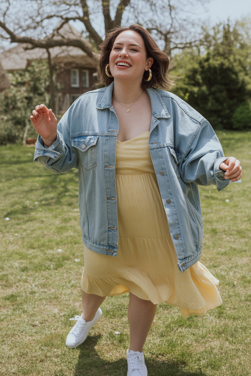 Denim Jacket With Pastel Sundress