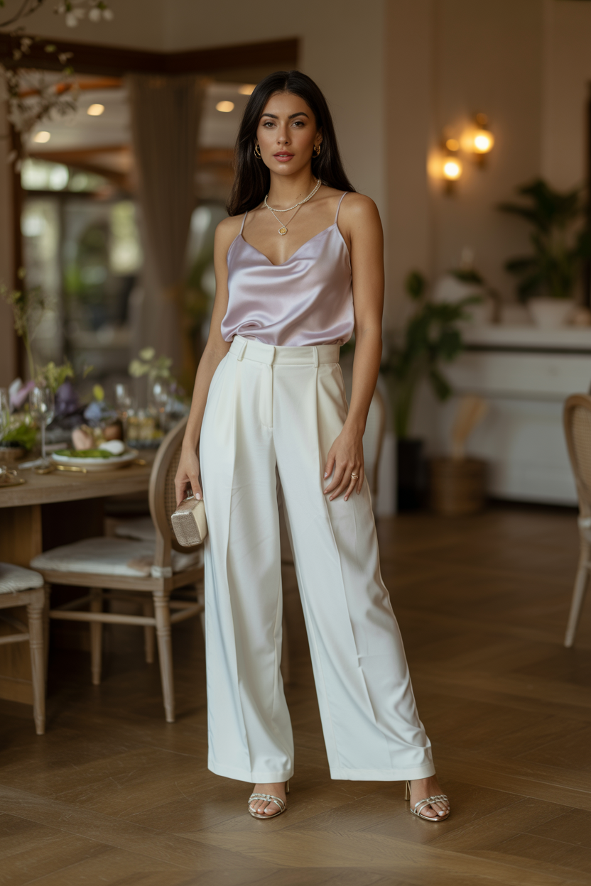 Wide Leg Trousers With Silk Camisole