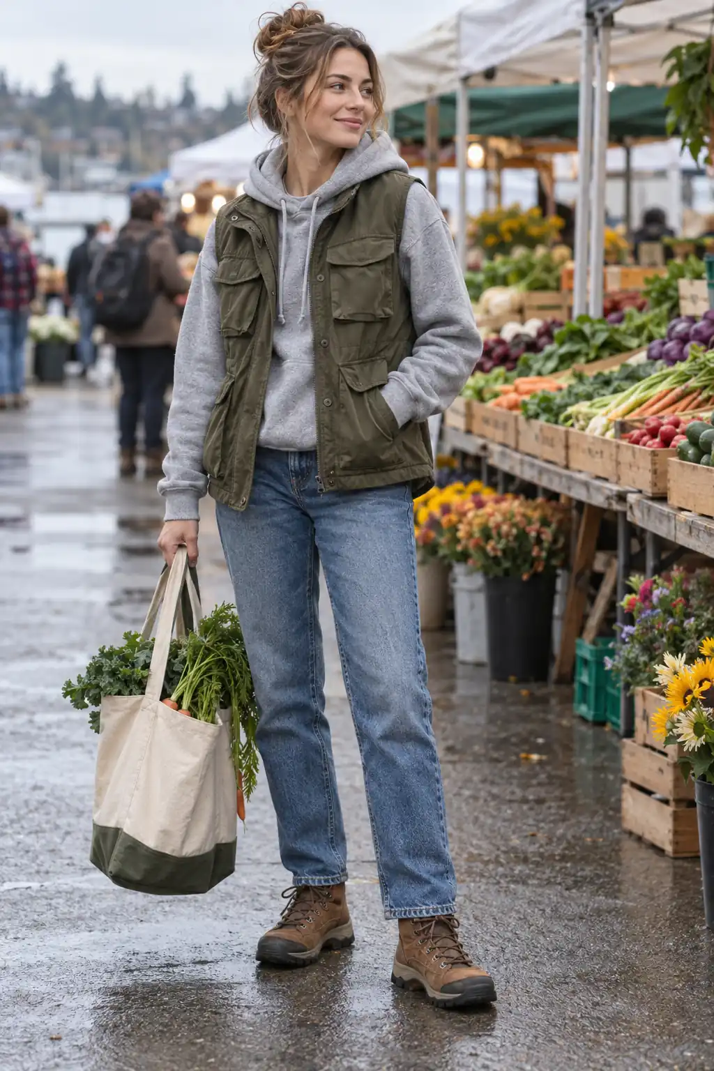 Layered Hoodie Under a Utility Vest