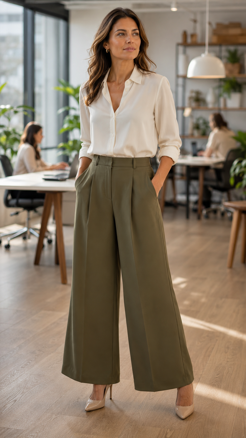 Wide-Leg Culottes with a Tucked-In Blouse