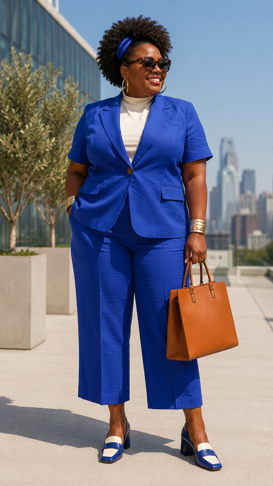 Cropped Trousers with a Short-Sleeve Blazer