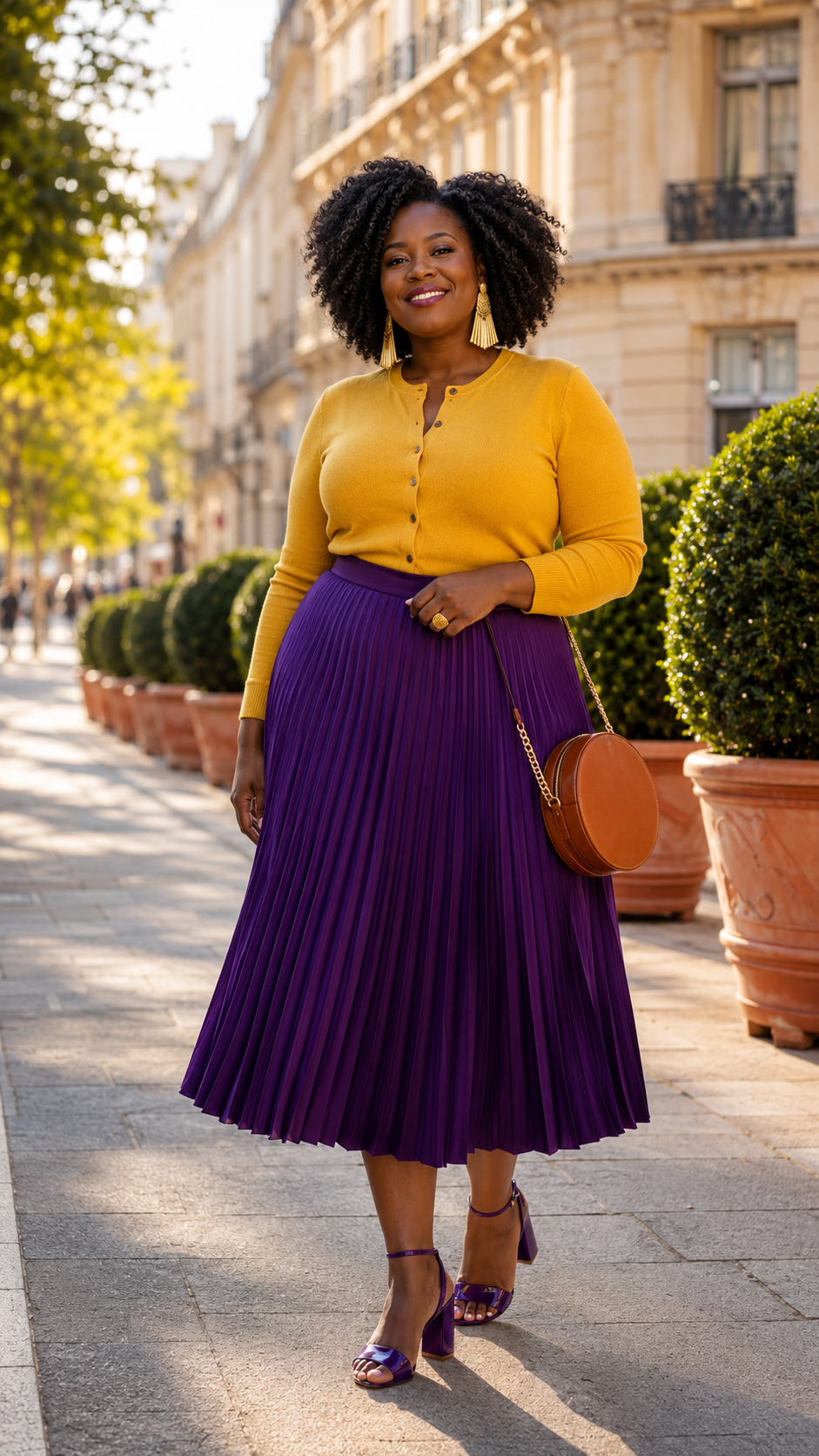 Cotton A-Line Skirt with a Button-Down Blouse