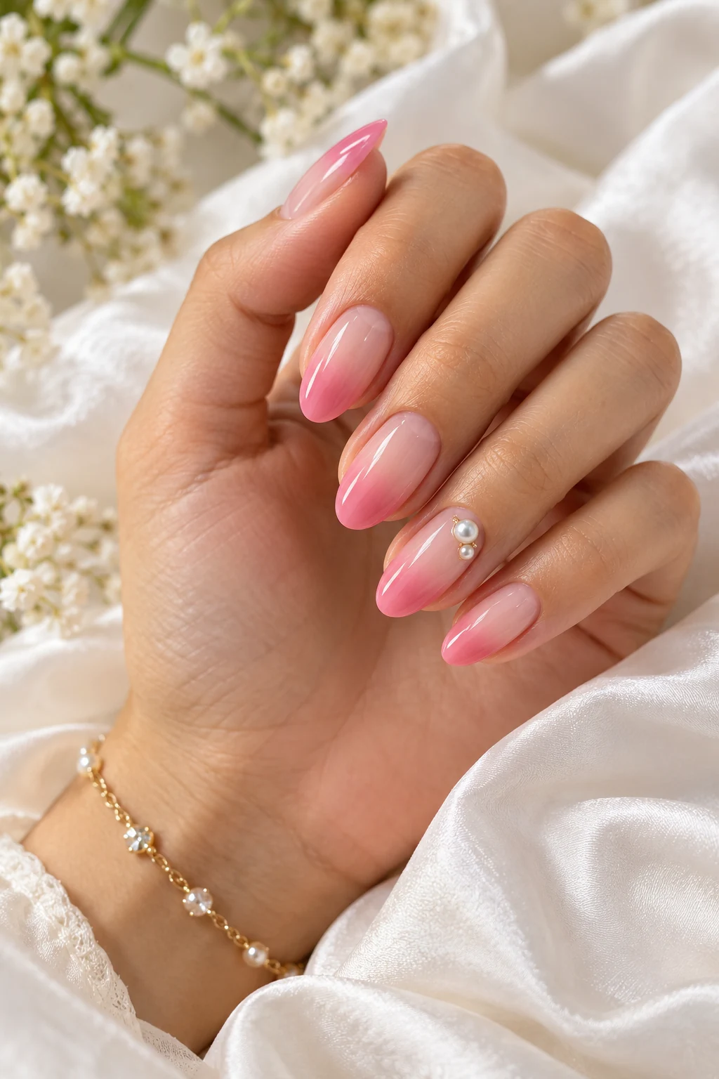 Dipped Manicure With Pearl Accents