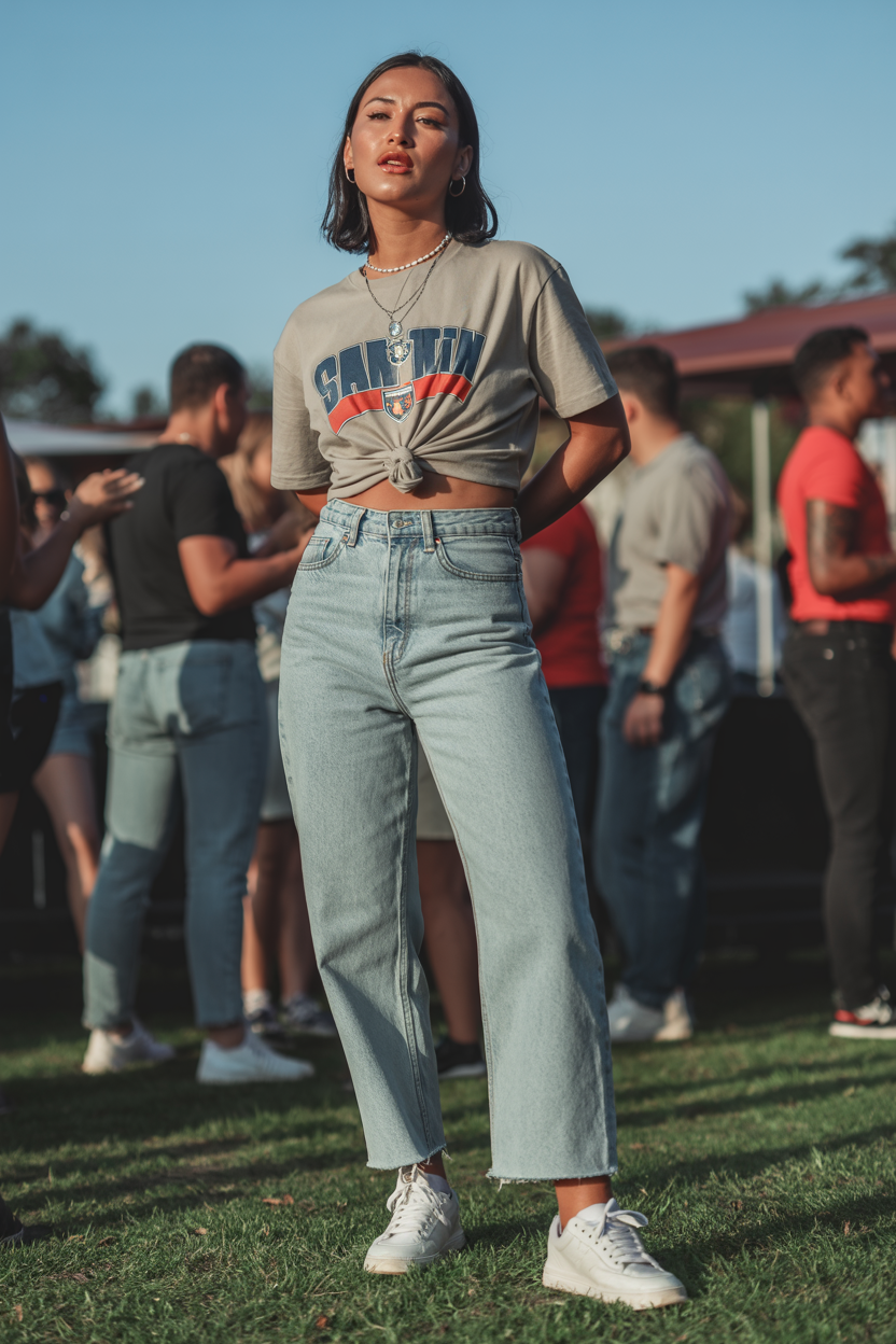 Cropped Tee With High Waist Jeans