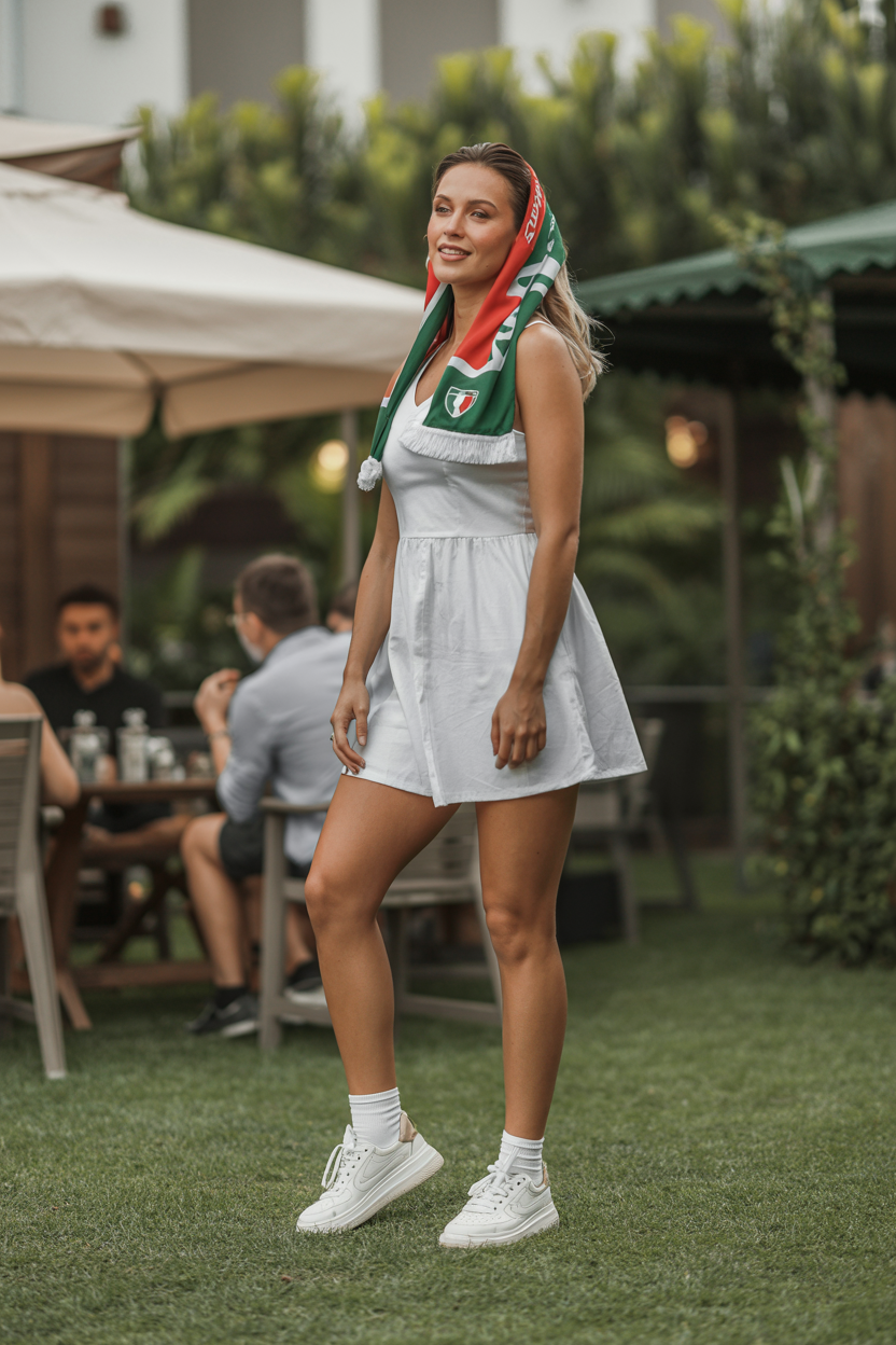 White Sneakers With Sporty Dress