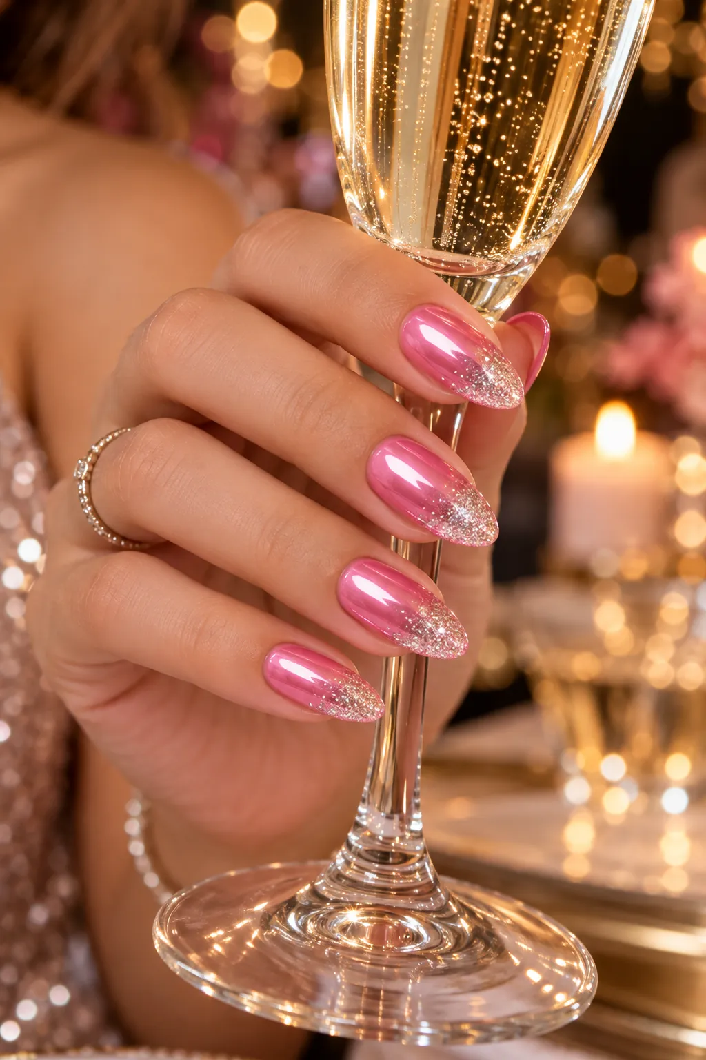 Barbie Pink Chrome with Glitter Fade