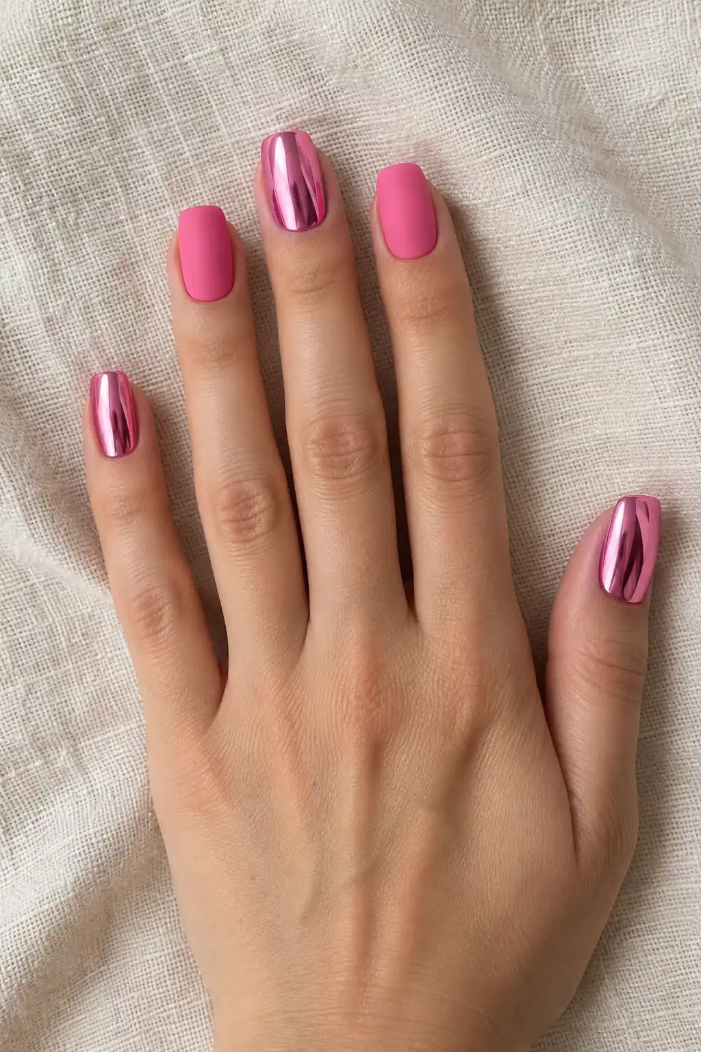 Matte-to-Chrome Barbie Pink Contrast